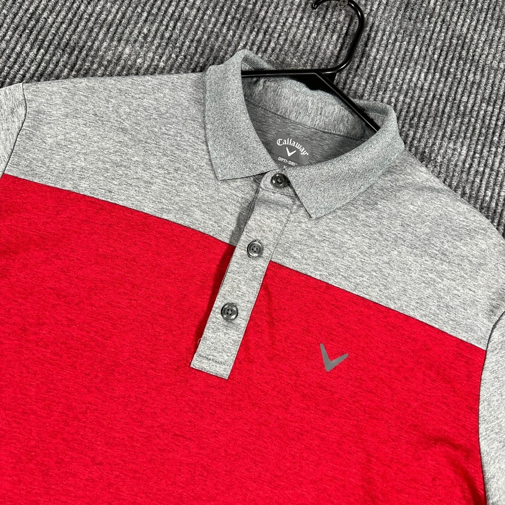 Callaway Polo Shirt Mens Medium Red Gray Short Sleeve Golf Performance Sport